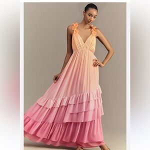 BHLDN Anthropologie - Elegant Pink and Peach Ombre Maxi Dress